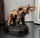 Small African Elephant Calf With Trunk Raised Bronzed Resin Figurine On Base