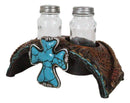 Western Cowboy Horse Saddle Rope Turquoise Cross Salt Pepper Shakers Holder