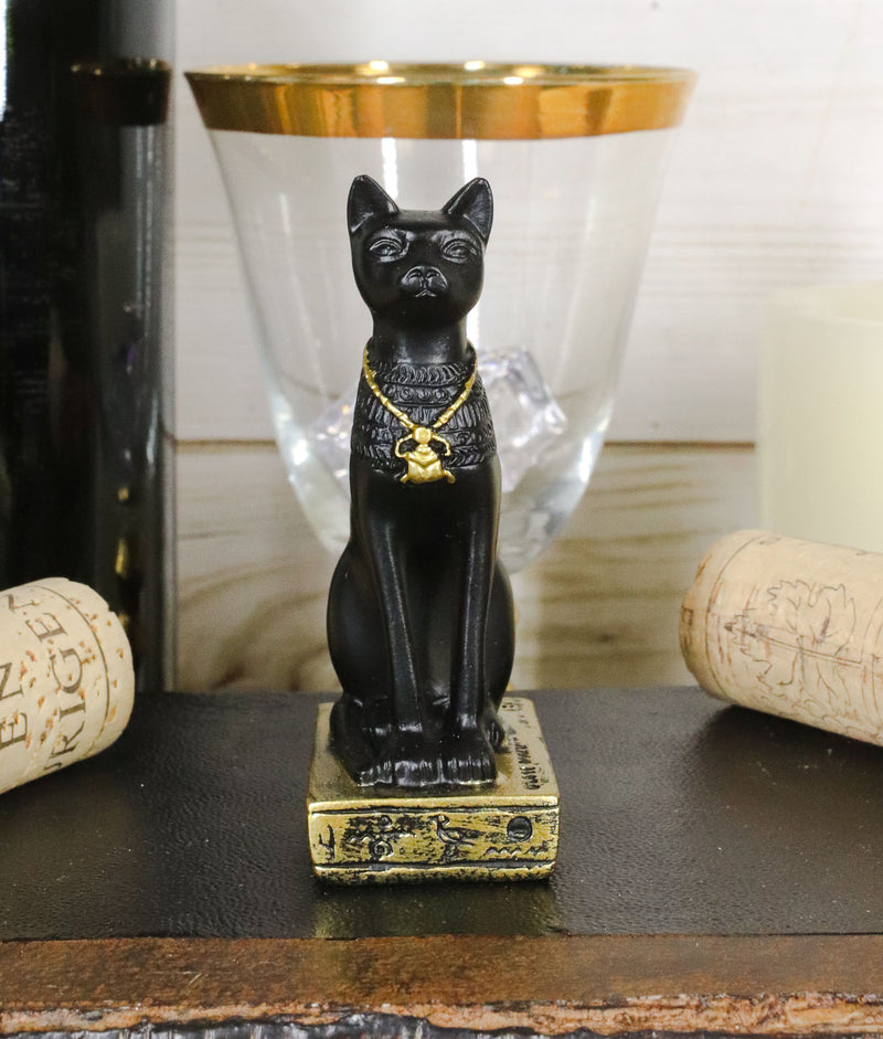 Ebros Egyptian Goddess Of Home Protection Bastet Cat With Scarab Necklace Figurine 3"H