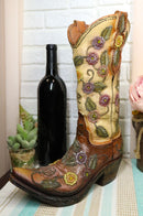Western Country Arizona Floral Vines Brown Cowgirl Cowboy Boot Vase Figurine
