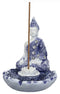 Ebros Gift Bhumisparsha Mudra Buddha Amitabha Meditating by Padma Lotus Flower Incense Holder Burner Figurine in Terracotta Blue and White 4.25" High Buddhist Eastern Enlightenment Feng Shui Decor