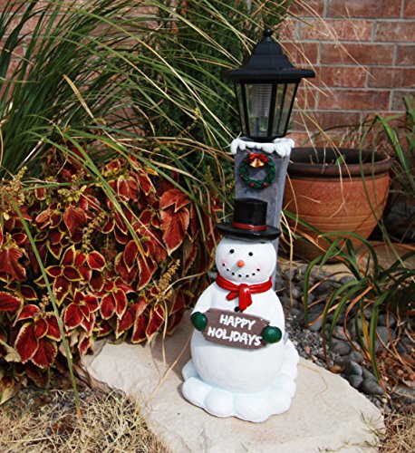 Ebros Jolly Christmas Season Frosty The Snowman Decorative Statue With Solar LED Light Lantern Lamp 18.5"H As Home Patio Guest Greeter Welcome Decor With Happy Holidays Sign Plaque - Ebros Gift