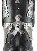 Southwestern Turquoise Silver Aztec Symbols Cowboy Boot Vase Planter Figurine