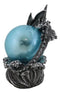 Silver Ocean Dragon Riding Tidal Sea Waves With Colorful LED Sphere Orb Figurine