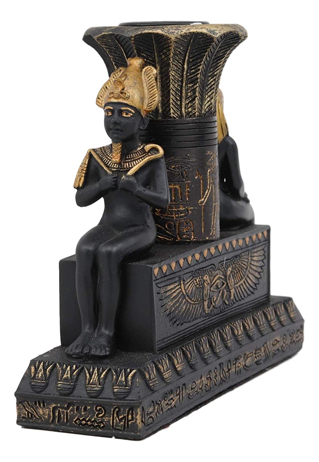 Ebros Ancient Egypt Black and Gold Seated Isis and Osiris Pillar Candle Holder