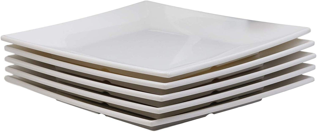 Ebros 11" White Jade Melamine Contemporary Square Serving Dinner Plate or Dish Restaurant Supply For Salad Pasta Noodles Main Course Serveware Dining Platter (5) - Ebros Gift