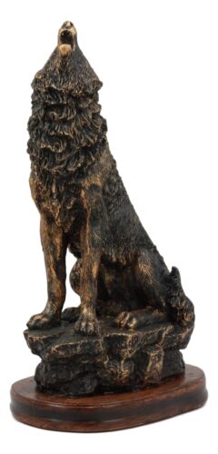 Ebros Howling Wolf Statue 10.5" Tall Alpha Wolf Pack Figurine in Faux Bronze