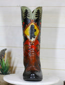 Rustic Country Black Bear Pine Trees Cherries Cowboy Boot Vase Planter Figurine