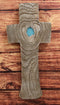Ebros Inspirational Faux Wood Rustic Tree Rings Bark with Turquoise Inlay Wall Cross Crucifix Decor Plaque Crosses Vintage Art Sculpture 16.75" Tall Catholic Christian Decorative Accent