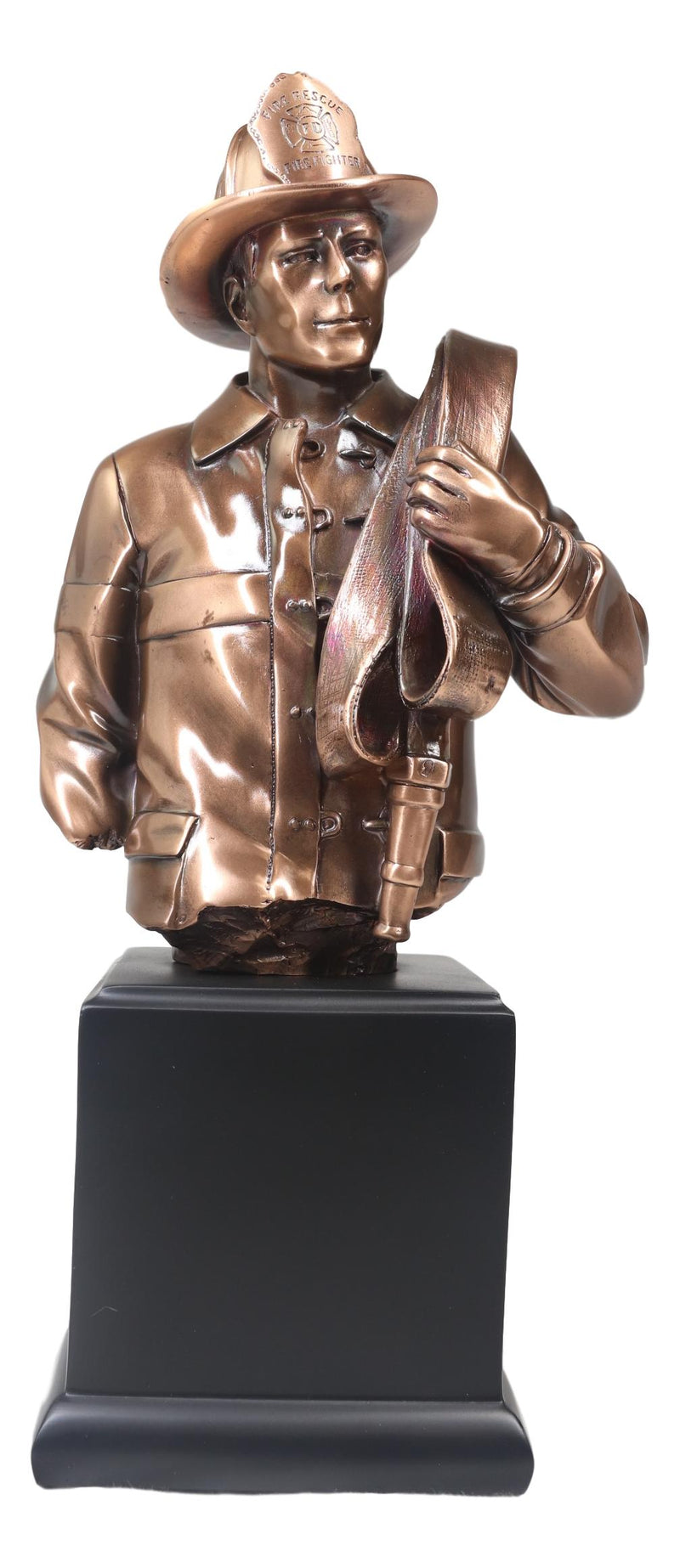 Fireman Carrying Fire Fighter Hose Reel Portrait Bust On Trophy Base Statue