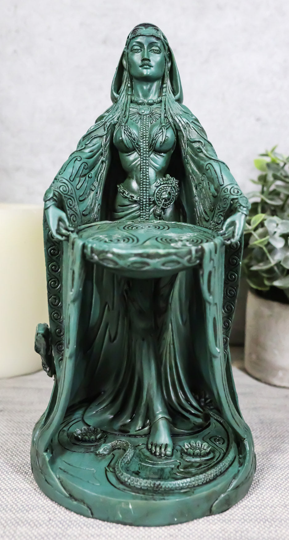 Irish Triple Goddess Danu With Cauldron Statue 9"H Don Source Of Wisdom Wealth - Ebros Gift