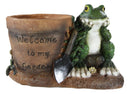 Ebros Green Frog Toad With Shovel And 'Welcome To My Garden' Planter Pot Figurine 10"L