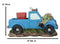 Buck Deer With Rifle In Blue Pick Up Truck With Tied Up Hunter On Hood Figurine