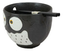Whimsical Ceramic Black Owl Ramen Udong Noodles Soup Bowl With Chopsticks Set