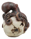 Sea Monster Red Eyed Octopus Wrapping Around Skull Statue 5.25"h Nautical Decor