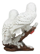 Ebros Mystical Two White Snowy Owl Couple Perching On Tree Branch Statue 12.25"Tall
