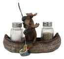 7"L Rustic Forest 2 Moose Elks Fishing With Net And Rod Salt Pepper Shakers Set