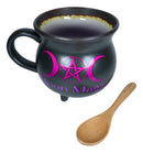 Triple Moon Magic Witch Cauldron Ceramic Mug Or Bowl 32oz With Wooden Spoon