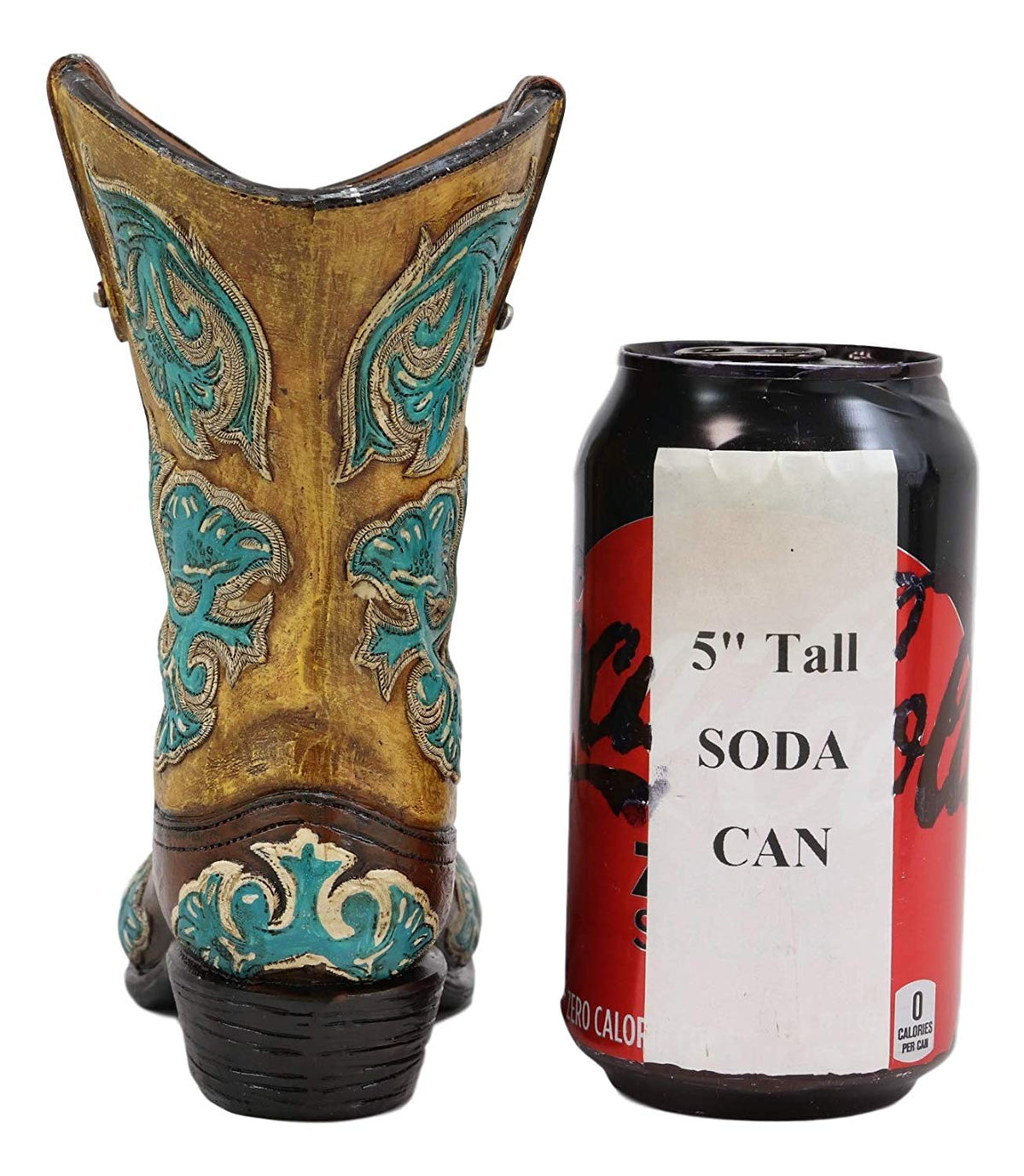 Ebros 7"H Rustic Western Cowboy Teal Brown Boot Figurine Stationery Holder Flower Vase