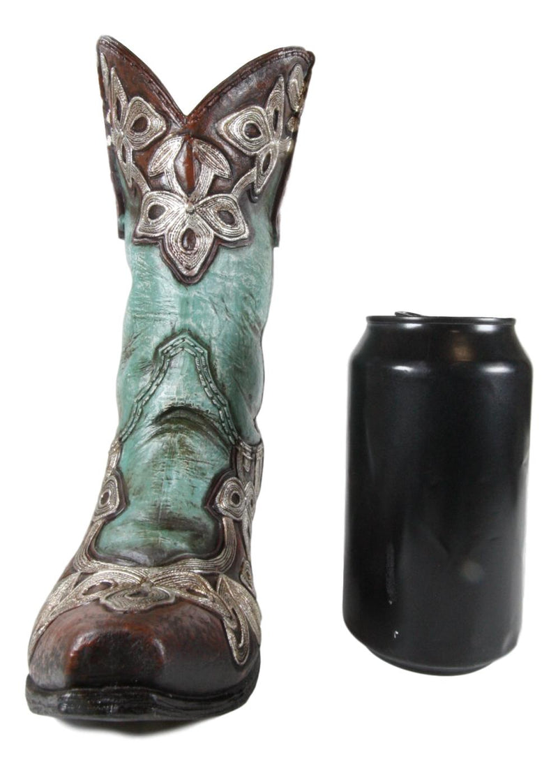 Ebros Rustic Western Turquoise Cowgirl Cowboy Boot Flower Vase Planter Figurine 9" H