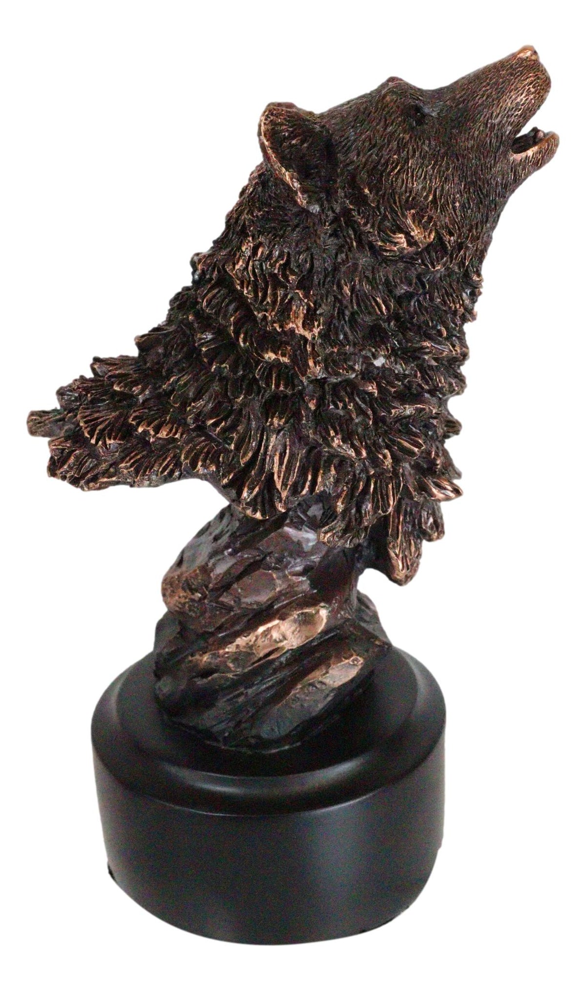 Rustic Woodlands Howling Alpha Wolf Head Bust Bronzed Resin Figurine With Base