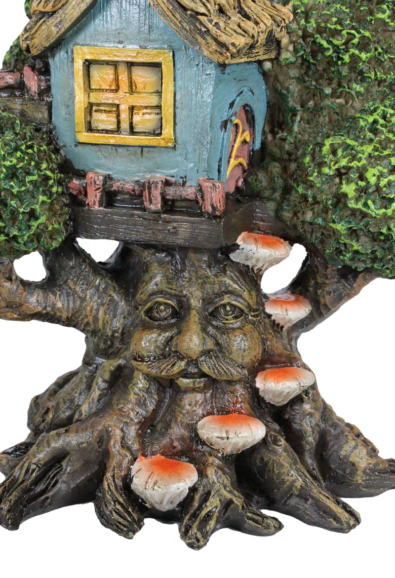 Ebros Forest Ent Greenman Cottage Blue Nook Tree House Statue With Mushroom Conk Steps