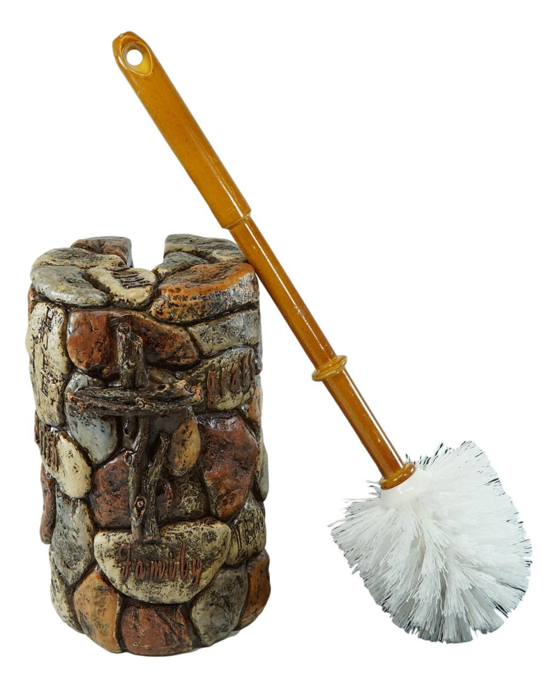 Rustic Solid Rock of Christ Cross Joy Hope Peace Love Toilet Brush & Holder Set