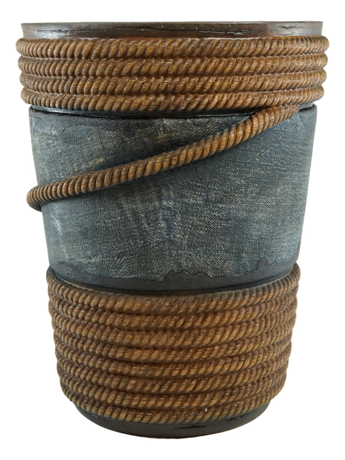 Rustic Western Cowboy Ropes Horse Concho W/ Denim Finish Waste Basket Trash Bin