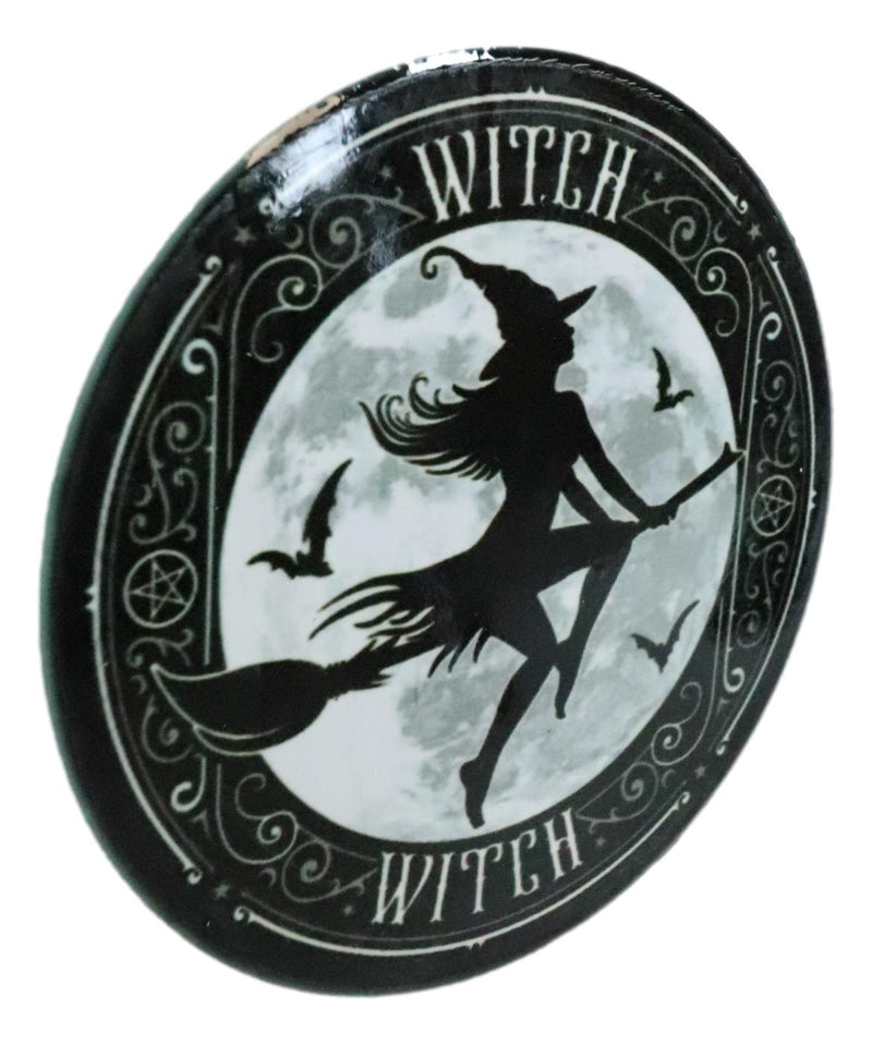 Witch Flying On Magic Broomstick Ceramic Coaster Set of 4 Tiles With Cork Backs