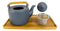 Matte Black Modern Ceramic 28oz Tea Pot With 4 Cups And Bamboo Serving Tray Set