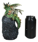 Metallic Green Iridescent Dragon On Faux Geode Rock Quartz Crystal Cove Figurine