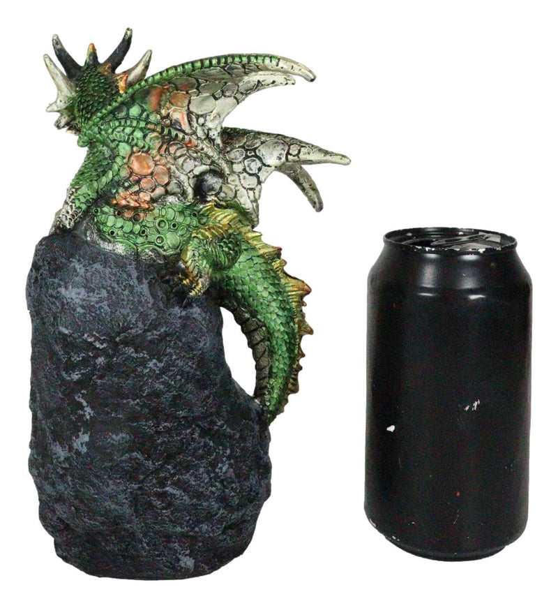 Metallic Green Iridescent Dragon On Faux Geode Rock Quartz Crystal Cove Figurine