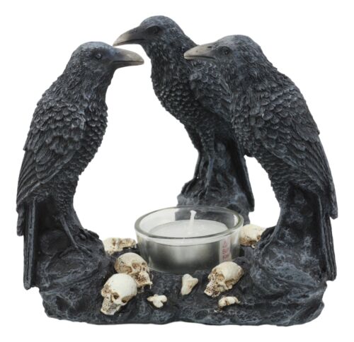 Ebros Skull Graveyard With Three Ravens Oil Warmer Statue Wax Tart Burner Aroma Scent