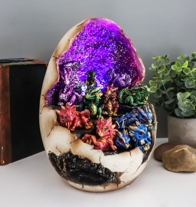 Ebros Geode Dragon Egg LED Light Display Stand with 12 Baby Dragons Figurine Set