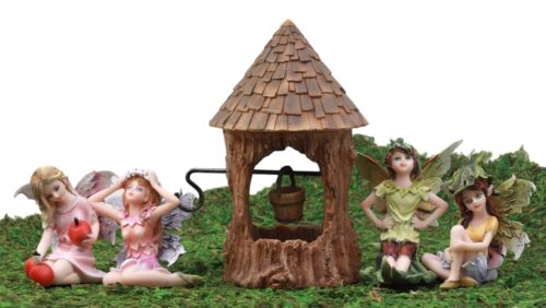 Fairy Garden Miniatures Starter Kit Wishing Well With Four Fairies Figurine Set