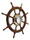 33.25"W Nautical Rustic Wood and Brass Ship Steering Helm Wheel Wall Clock Decor