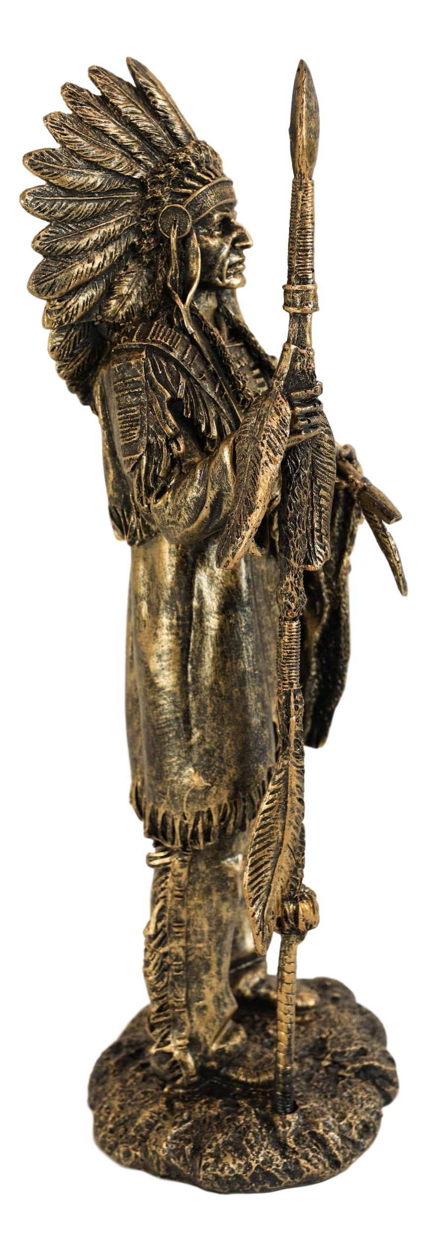 Native American Indian Chief With Eagle Roach Spear And Chalumet Pipe Statue - Ebros Gift