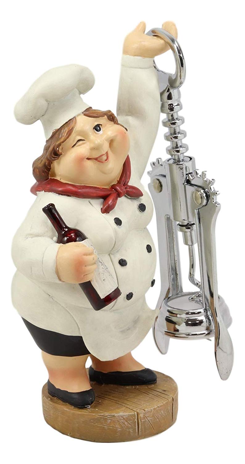 Ebros Gift Whimsical Hand Painted Novelty Corkscrew Wine Bottle Cork Opener Party Hosting Beverage Accessory Home And Kitchen Decor Organizer (Italian Female Lady Chef) - Ebros Gift