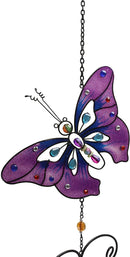 Ebros Stained Glass Purple Butterfly with Gems and Copper Wind Chime 34" Long