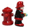 Ebros Fireman Fighter W/ Hose By Red Fire Hydrant Ceramic Salt & Pepper Shakers
