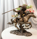 Ebros Indian Warrior With Trailer War Bonnet Headdress On Horse Throwing Spear Statue