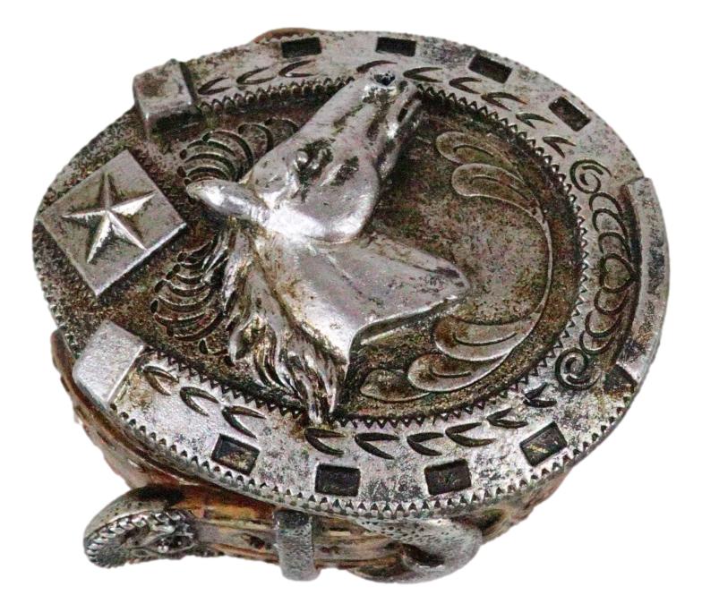 Rustic Western Horseshoe With Horse Scrollwork Concho Buckle Jewelry Trinket Box - Ebros Gift