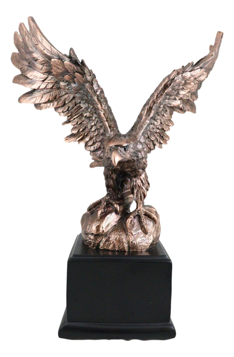 King Of The Skies Bald Eagle On Rock Stretching Out Wings Figurine With Base