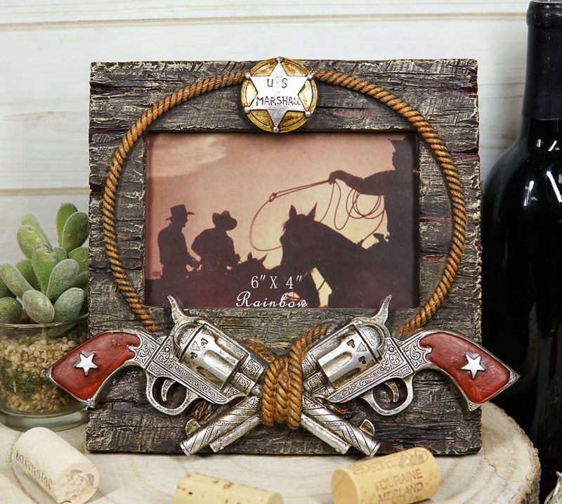 Western US Marshall Badge With Revolver Pistols And Lasso Photo Picture Frame