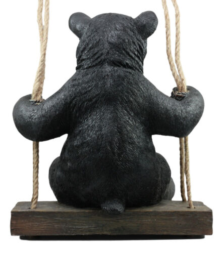 Large Swinging Black Bear With Buddy Raccoon Hanging Statue With Rope Ties 15"H