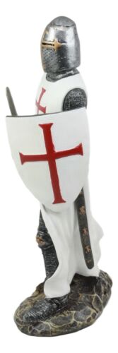 Ebros White Cloak Caped Medieval Crusader Swordsman Knight of Christ Figurine 11.5"H - Ebros Gift