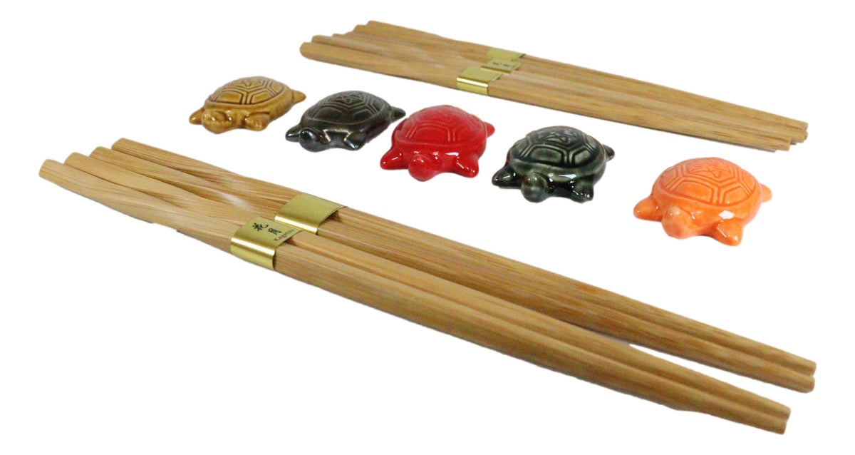 Colorful Fortune Turtles Tortoises Set of 5 Chopsticks And Flatware Holder Rests