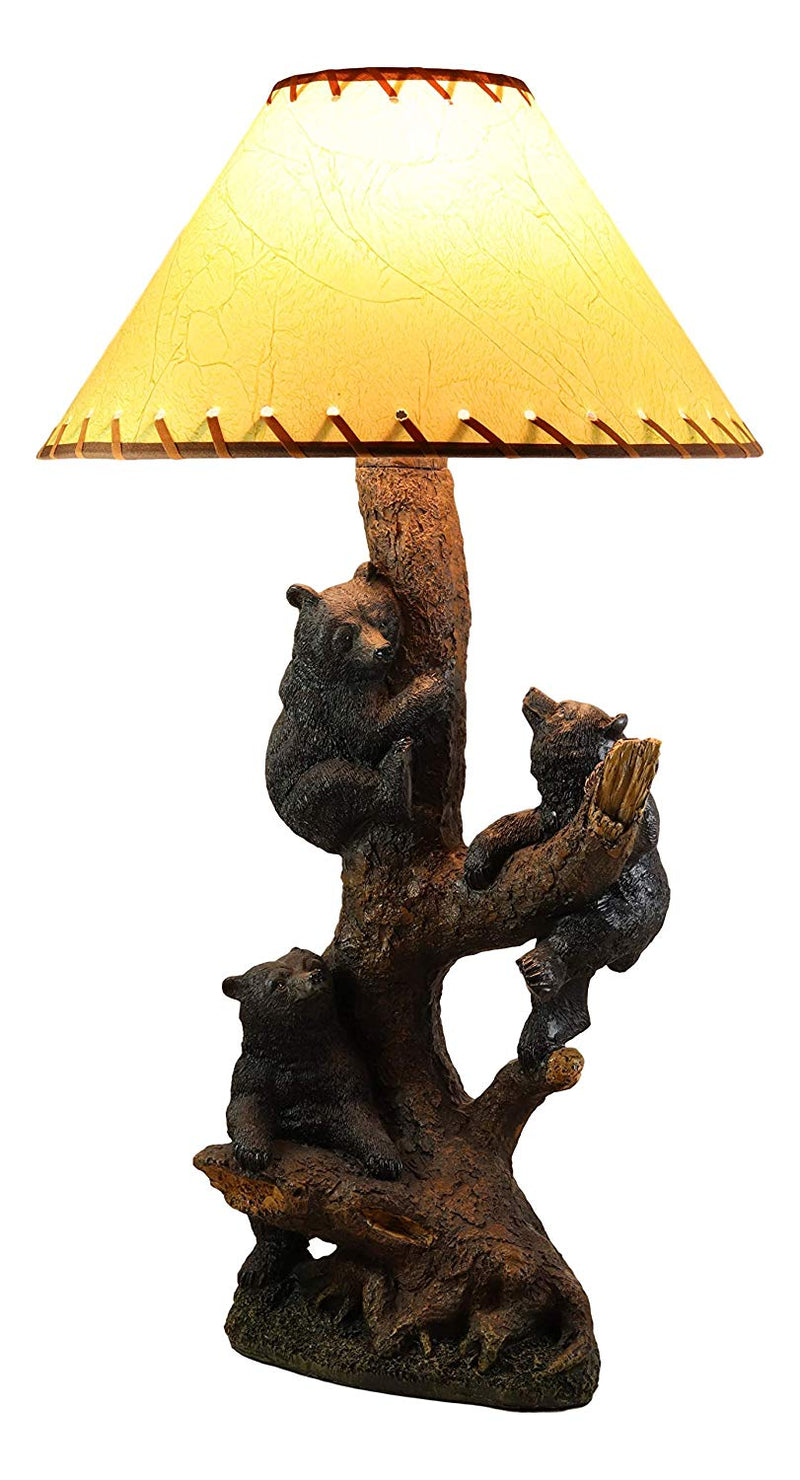 Ebros Whimsical 3 Adventurous Black Bear Cubs Climbing Stunted Tree Table Lamp