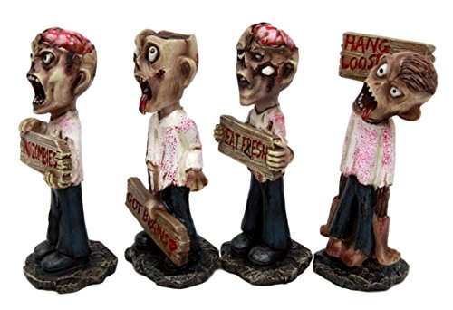 Ebros Set of 4 Brain Eaters Walking Dead Zombie Holding Funny Signs Decorative Figurines 3.75" H