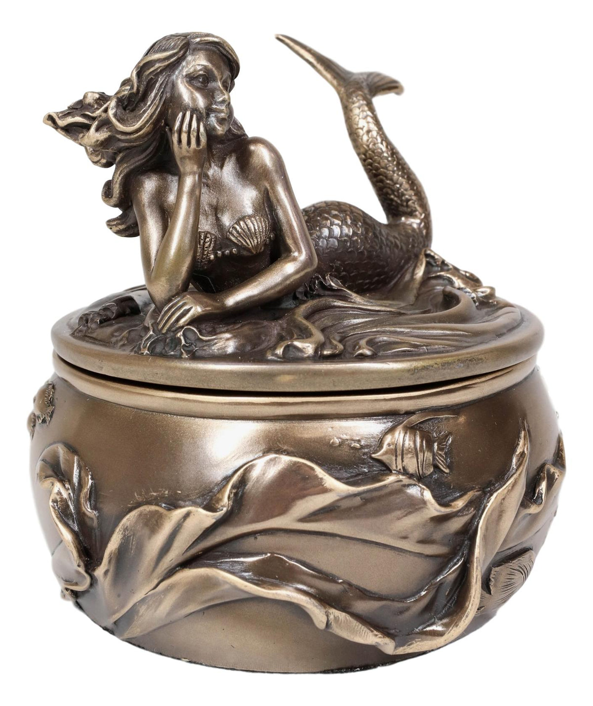 Ebros Fantasy Mermaid Resting With Under The Sea Fishes Decorative Jewelry Box - Ebros Gift